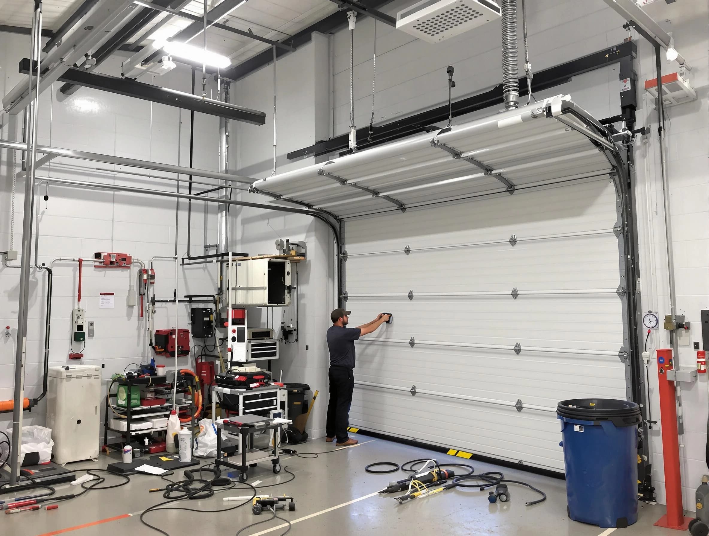 Brentwood Garage Door Repair certified technician performing commercial door repair at a Brentwood business facility