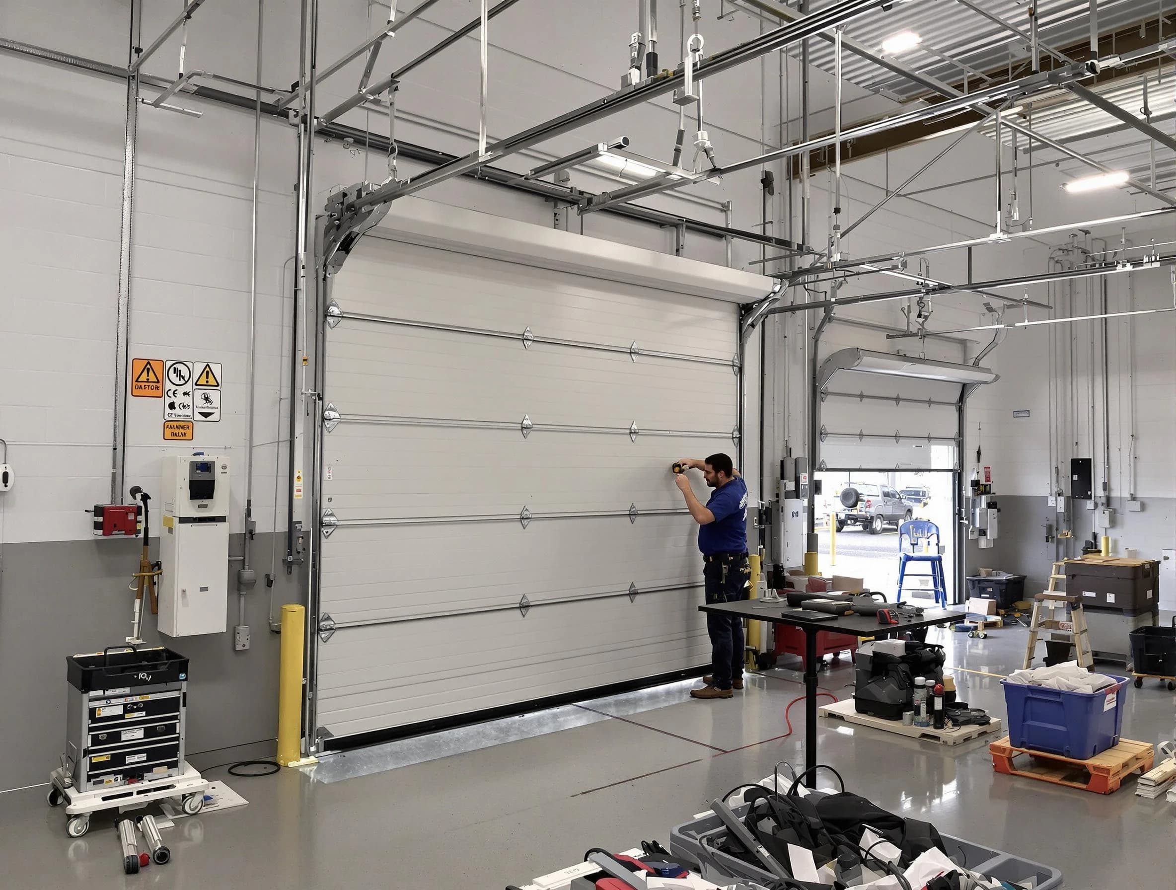 Commercial garage door repair being performed by Brentwood Garage Door Repair expert in Brentwood