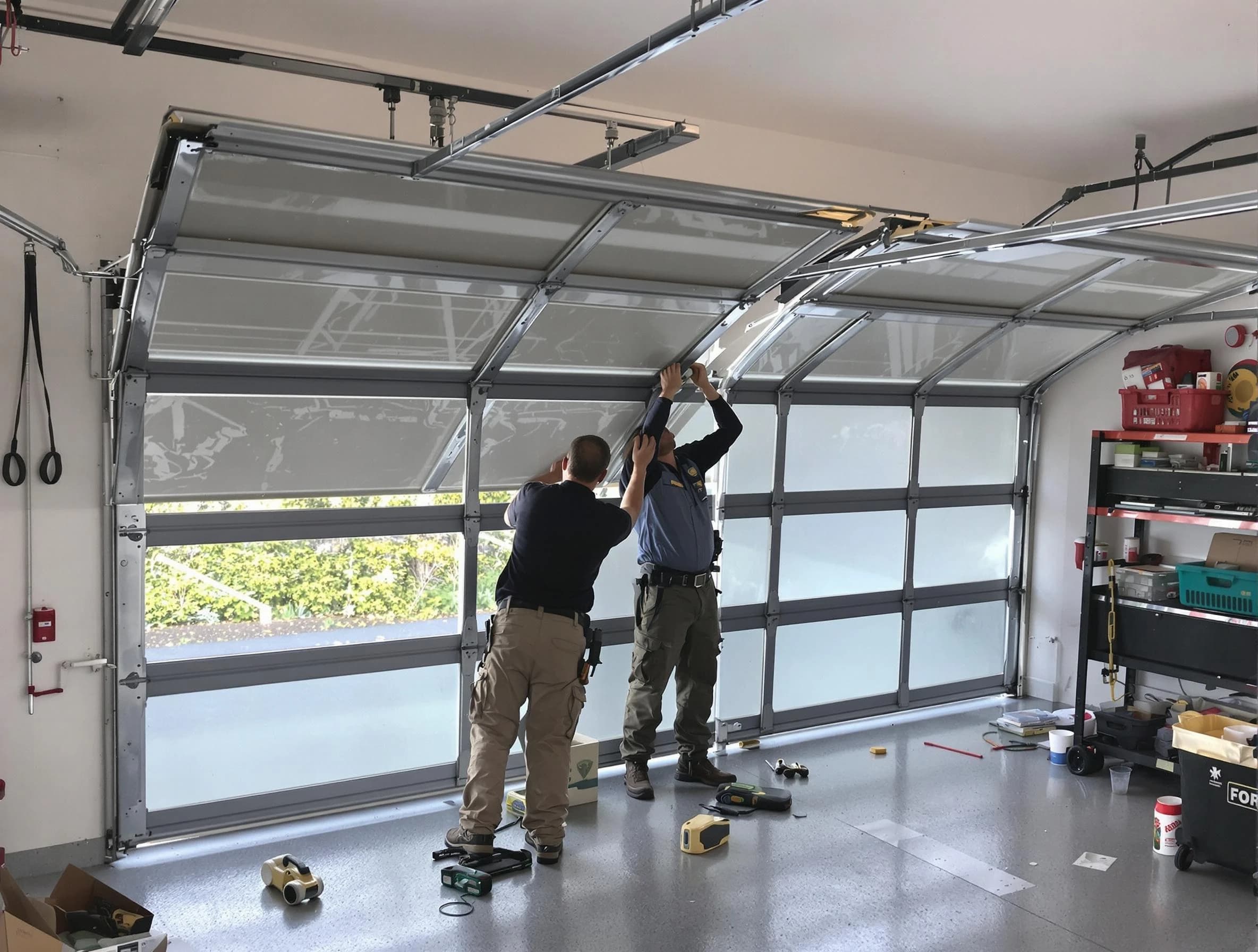 Brentwood Garage Door Repair expert performing precise panel replacement on Brentwood garage door