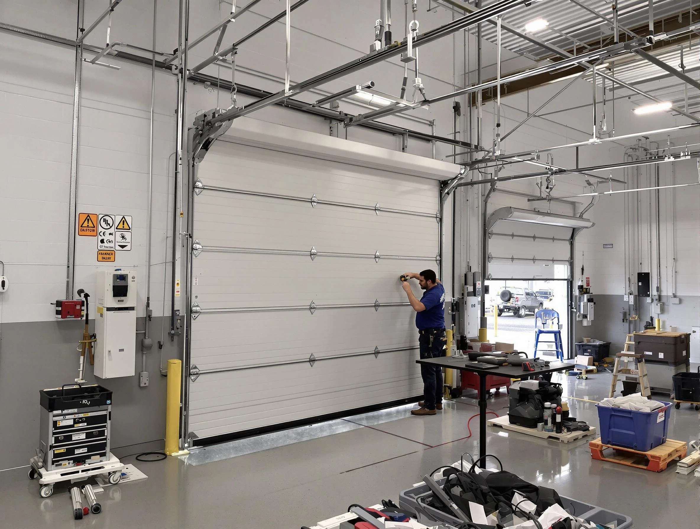Commercial garage door repair being performed by Brentwood Garage Door Repair expert in Brentwood