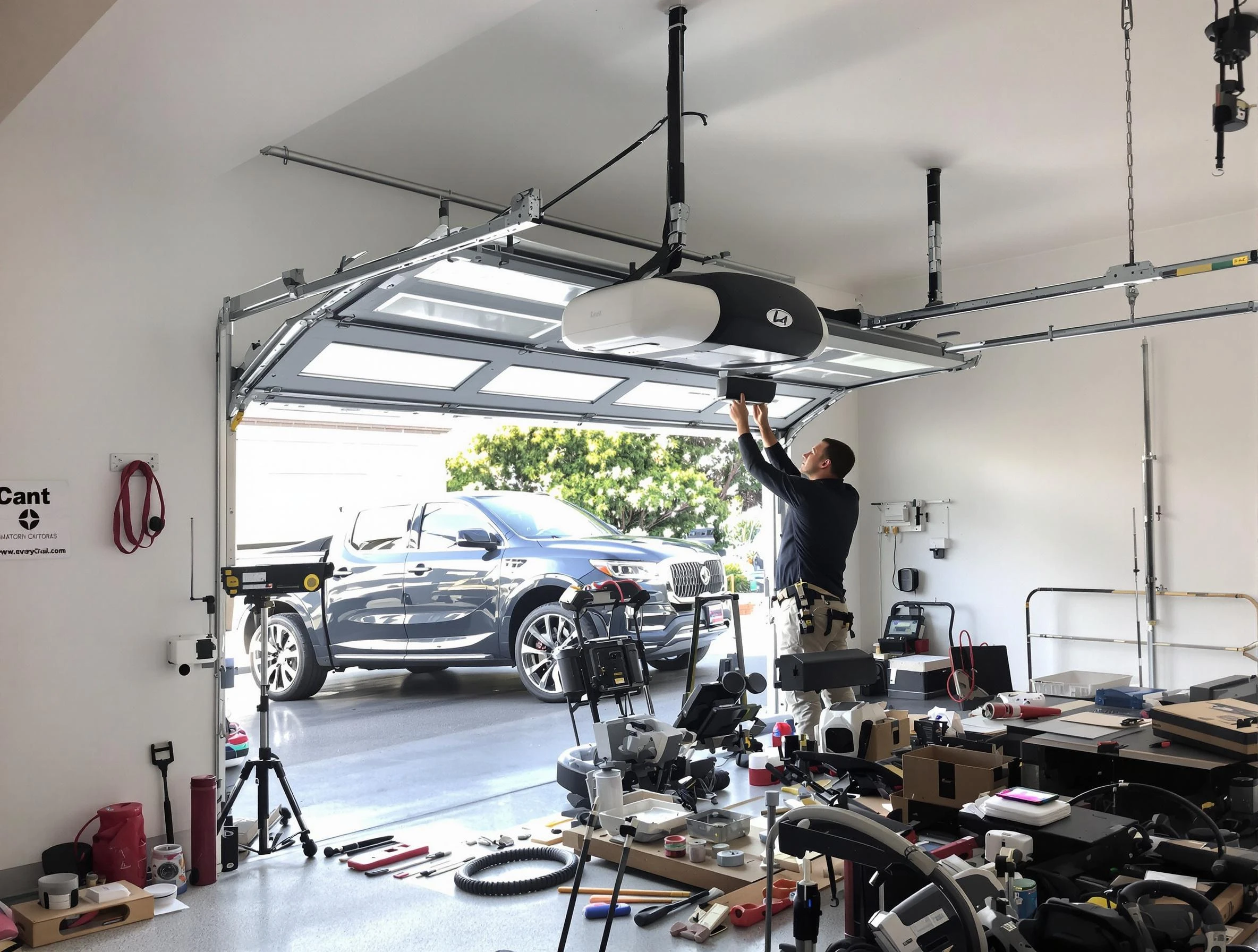 Brentwood Garage Door Repair specialist installing smart garage door opener system in Brentwood home