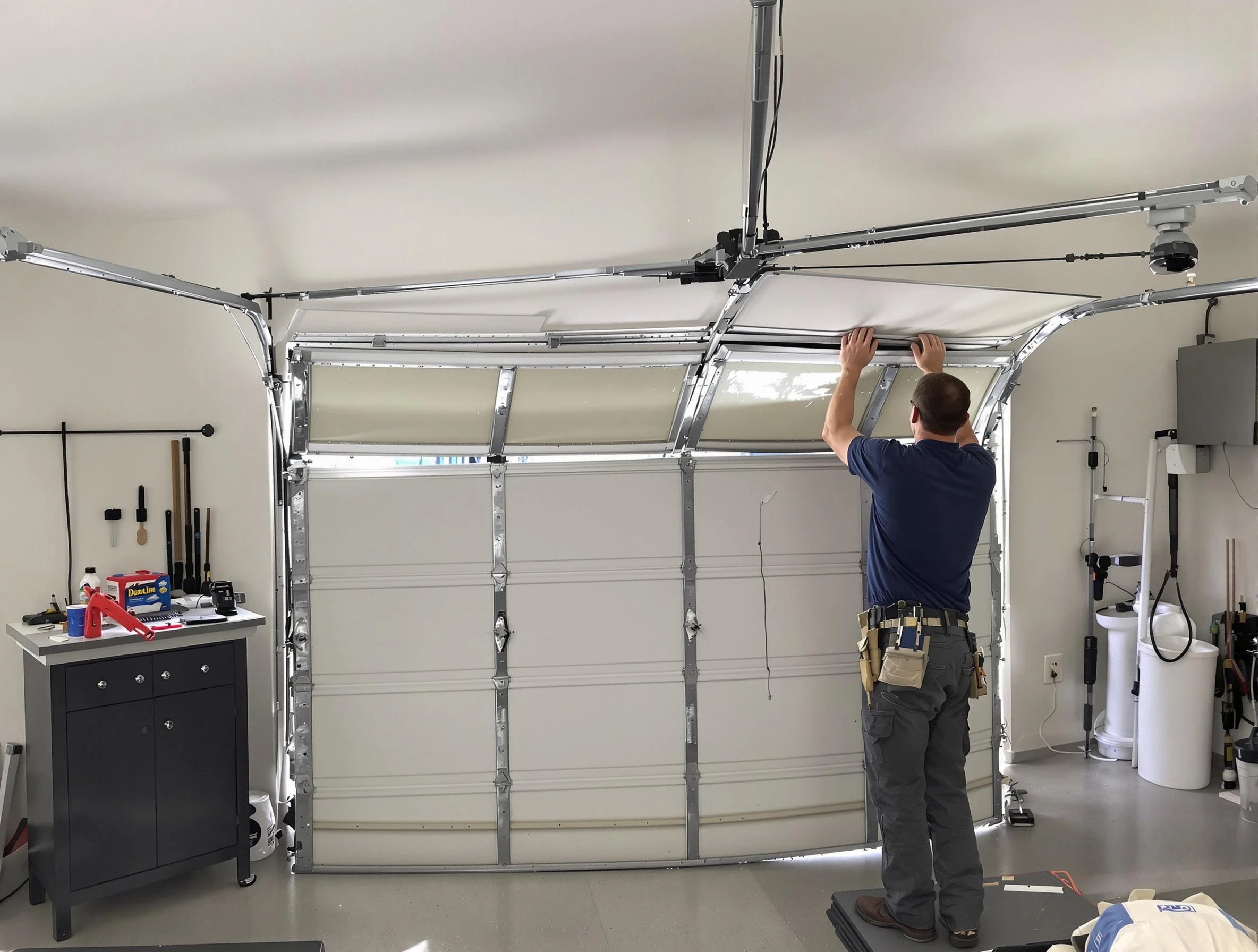 Brentwood Garage Door Repair specialist performing precise section replacement on Brentwood garage door